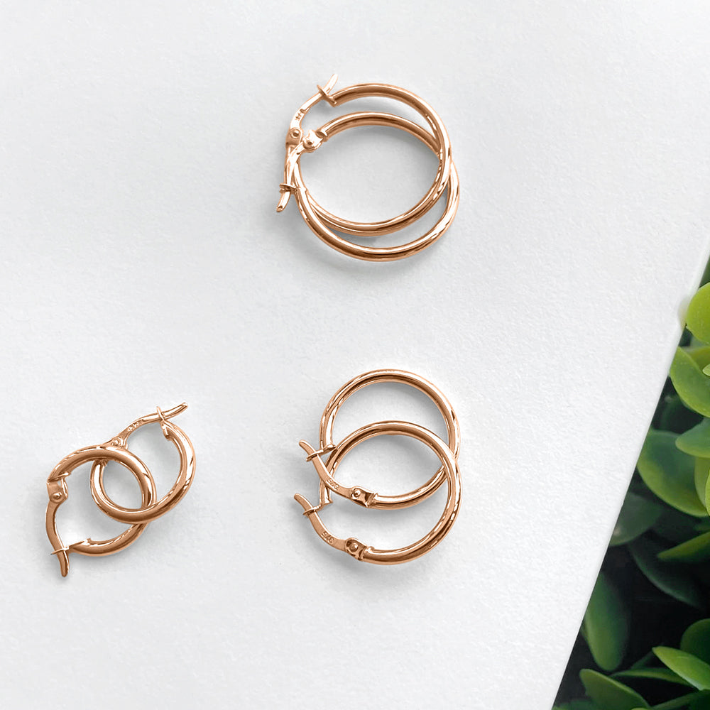 9ct Rose Gold 15mm Rounded Hoop Earrings