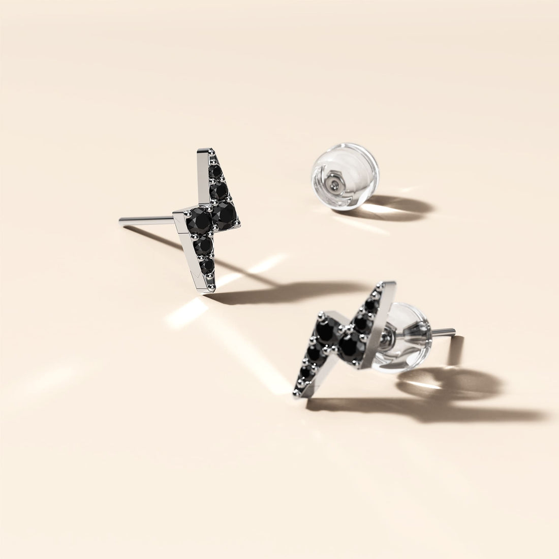 Black Diamond Thunder Stud Earrings Encased in 18k White Gold