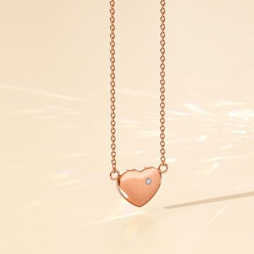 Puffy Heart Necklace in Rose Gold Plated Titanium with Genuine 0.01ct Diamond