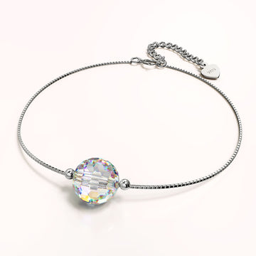 Solid 925 Sterling Silver Round-Shaped Single Stone White Gold Filled Bracelet Embellished with Crystals from SWAROVSKI®