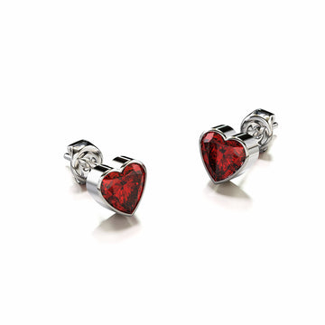 Solid 925 Sterling Silver Heart Bezel Studs Red