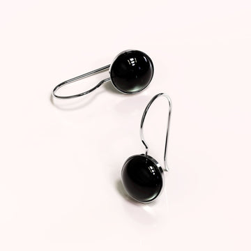 Solid 925 Sterling Silver Black Onyx Earrings Round Cabochon