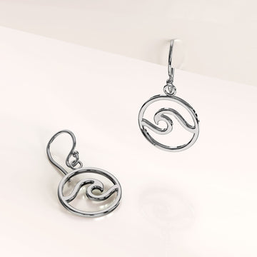 Solid 925 Sterling Silver Sea Wave Dangle Earrings