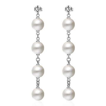 Quadruplet Pearl For Her White Gold Layered Drop Earrings - Brilliant Co