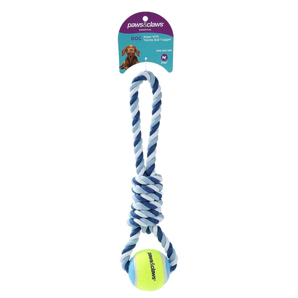 Paws & Claws  BLUE ROPE & TENNIS BALL TUGGER 3PCS - Brilliant Co
