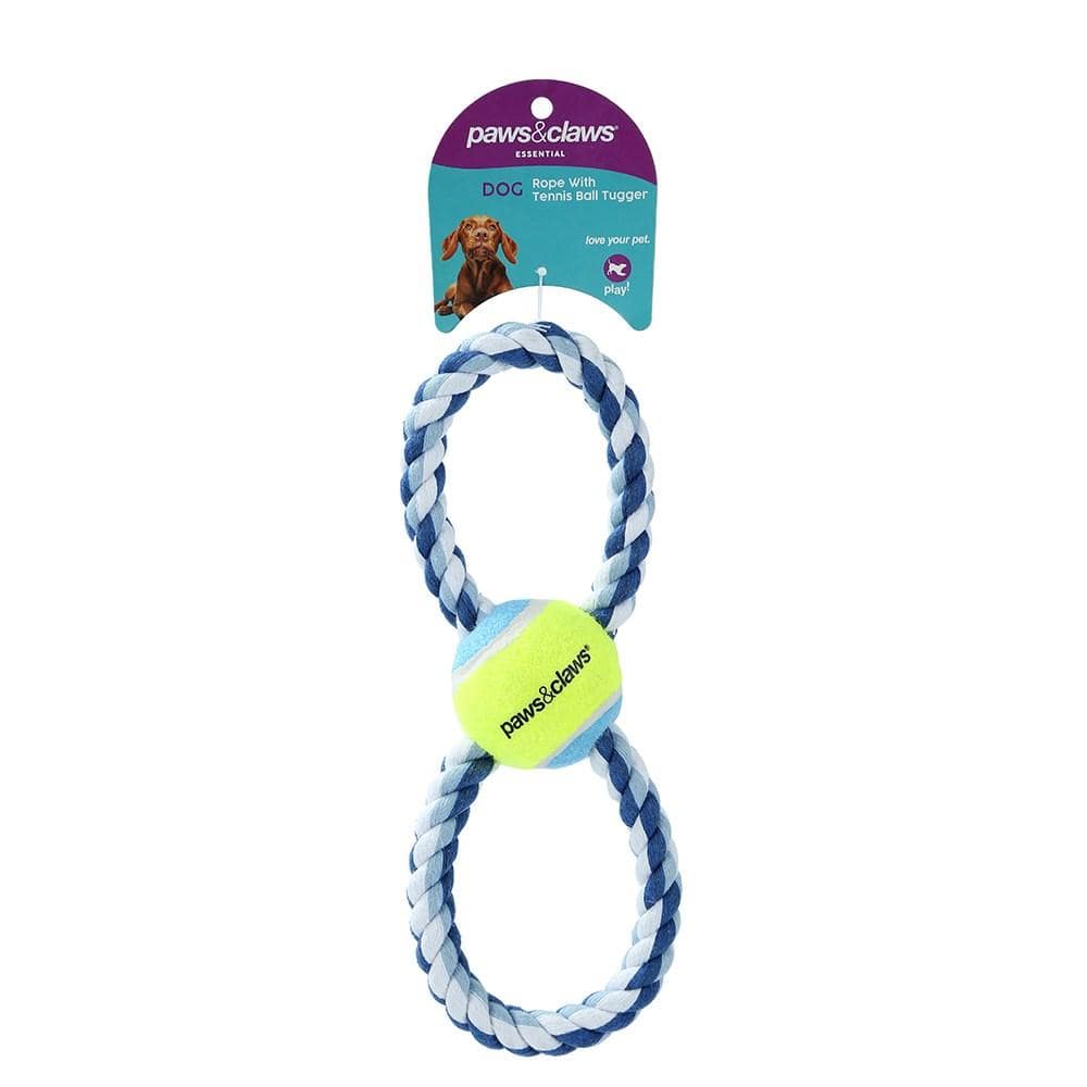 Paws & Claws  BLUE ROPE & TENNIS BALL TUGGER 3PCS - Brilliant Co