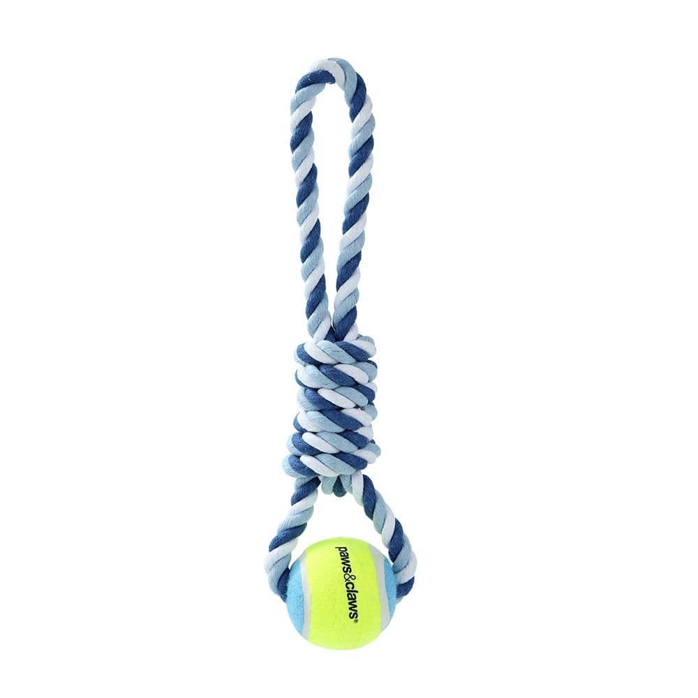 Paws & Claws  BLUE ROPE & TENNIS BALL TUGGER 3PCS - Brilliant Co