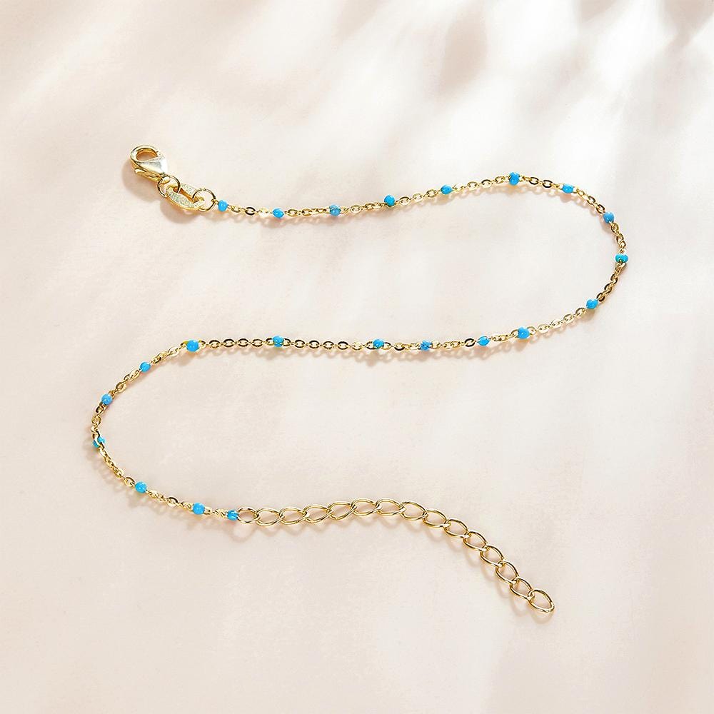 Solid 925 Sterling Silver Dainty Cyan Blue Crystals Bracelet