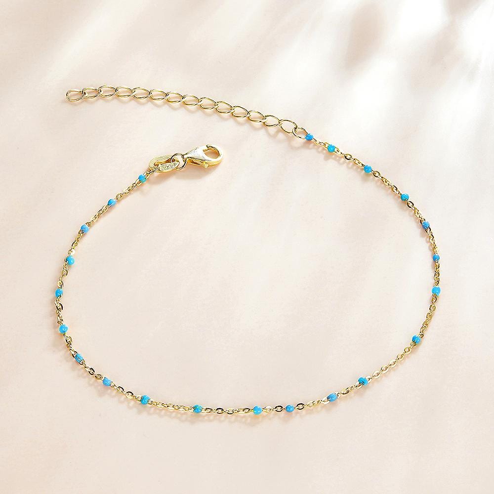 Solid 925 Sterling Silver Dainty Cyan Blue Crystals Bracelet