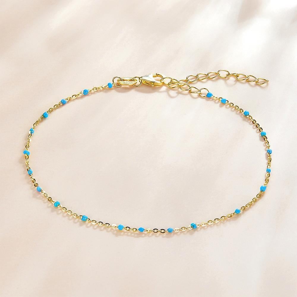 Solid 925 Sterling Silver Dainty Cyan Blue Crystals Bracelet