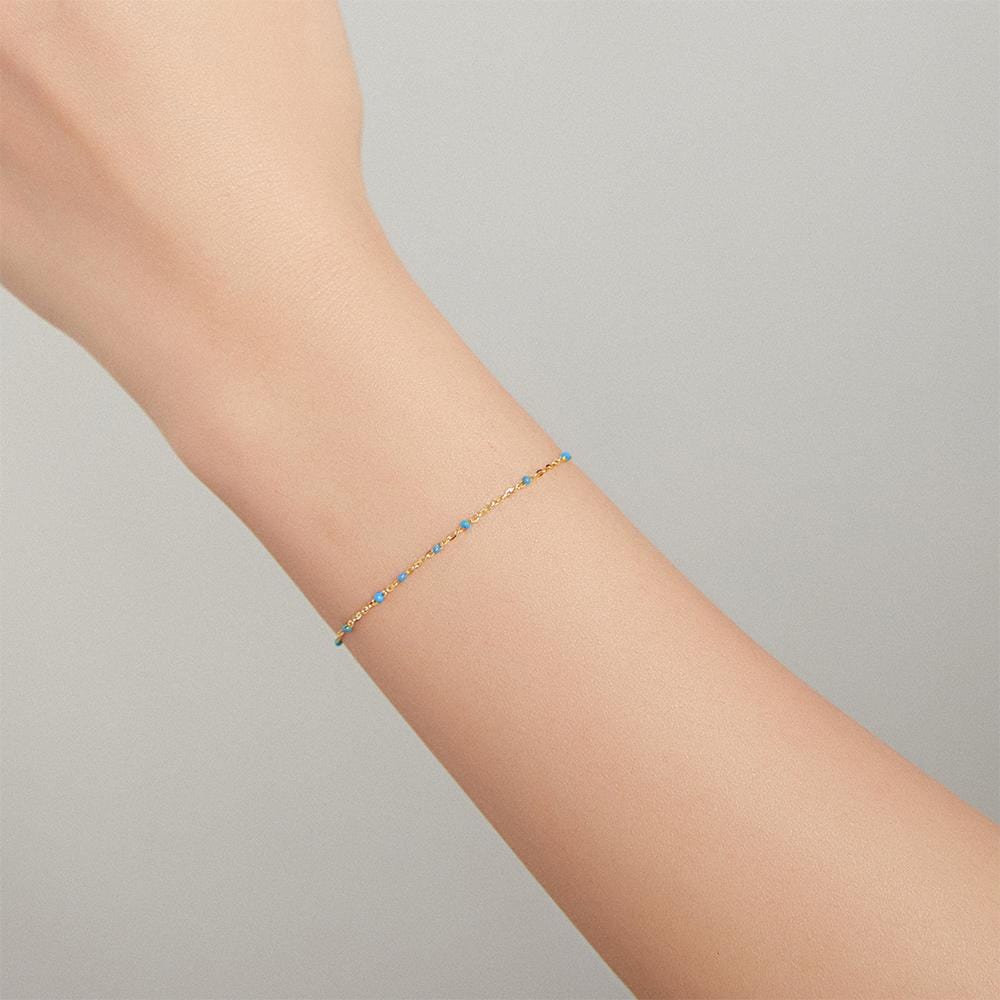 Solid 925 Sterling Silver Dainty Cyan Blue Crystals Bracelet