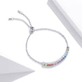 Solid 925 Sterling Silver Rainbow Cubic Zirconia Slider Bracelet