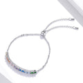 Solid 925 Sterling Silver Rainbow Cubic Zirconia Slider Bracelet