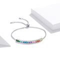 Solid 925 Sterling Silver Rainbow Cubic Zirconia Slider Bracelet