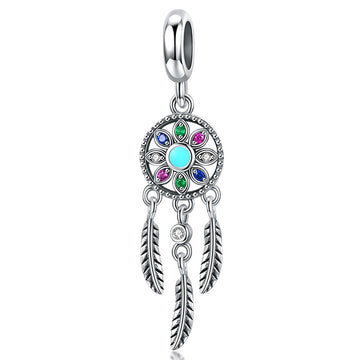 Solid 925 Sterling Silver Colourful Dreamcatcher Pandora Inspired Charm