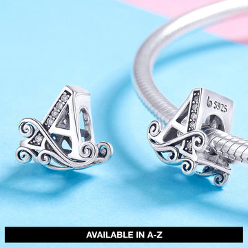 Solid 925 Sterling Silver Vintage Inspired Antique Alphabet Charm