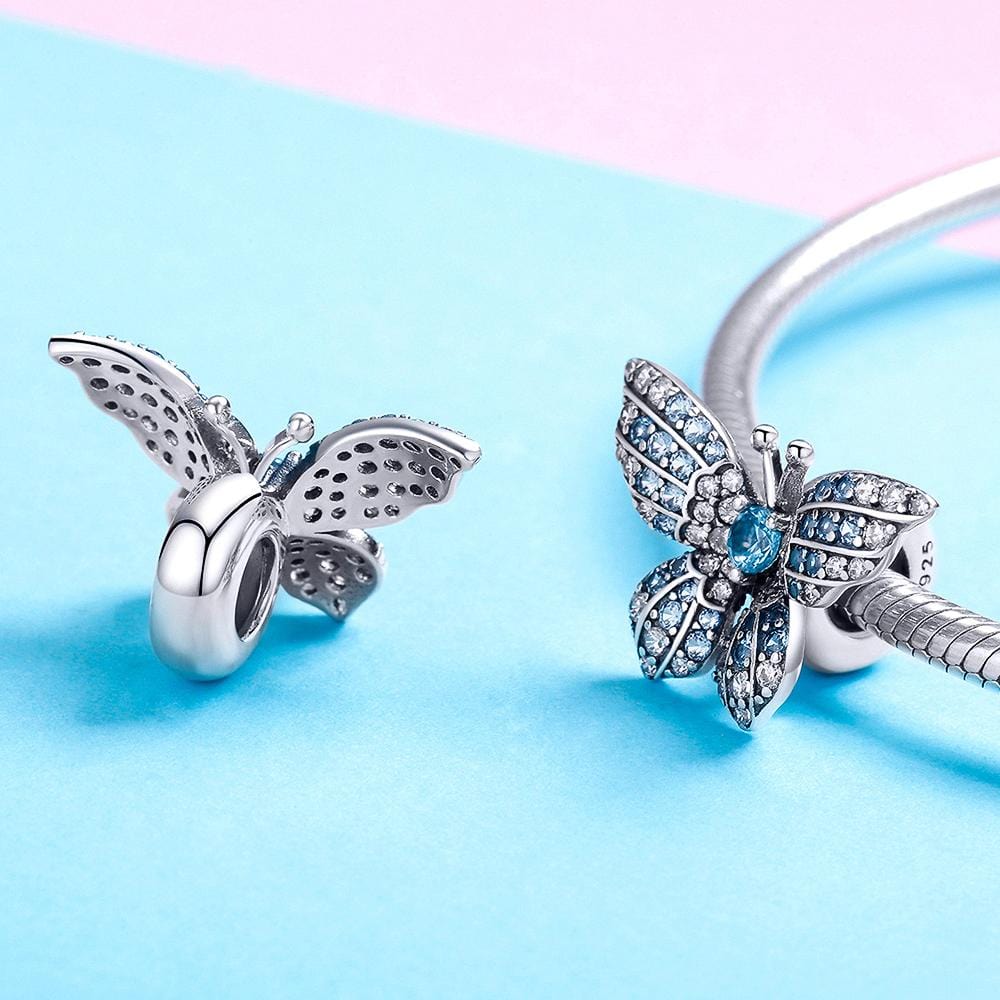 925 Signature Silver Blue Butterfly Animal Pandora Inspired Charm