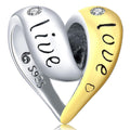 Solid 925 Sterling Silver Live Love Kiss Laugh Heart Pandora Inspired Charm - Brilliant Co