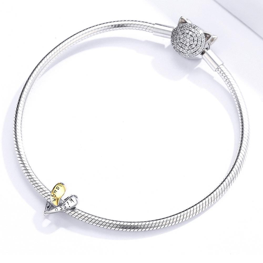 Solid 925 Sterling Silver Live Love Kiss Laugh Heart Pandora Inspired Charm - Brilliant Co