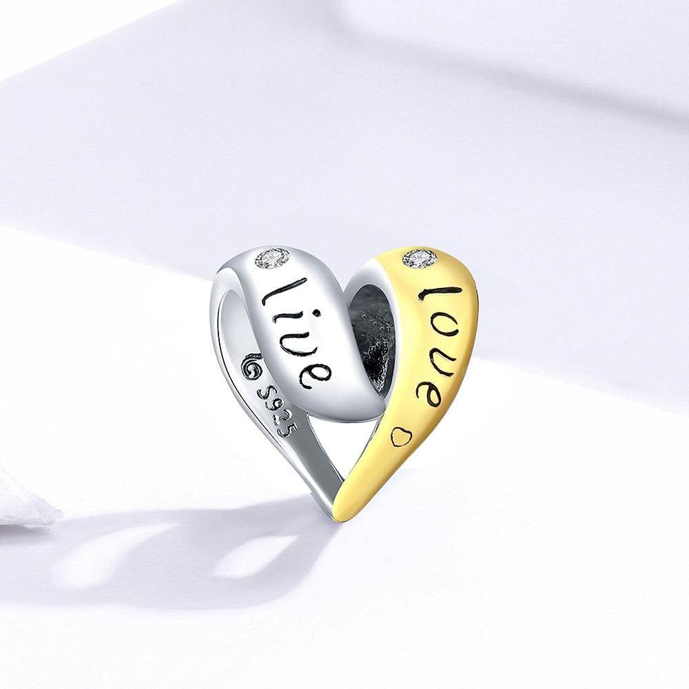 Solid 925 Sterling Silver Live Love Kiss Laugh Heart Pandora Inspired Charm - Brilliant Co