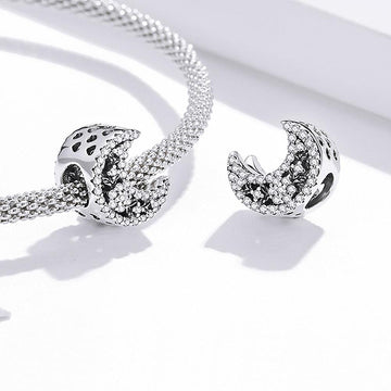 Solid 925 Sterling Silver Crescent Moon Crystals Pandora Inspired Charm - Brilliant Co