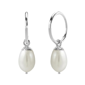 Solid 925 Sterling Silver Raindrop Pearl Hoop Earrings - Brilliant Co