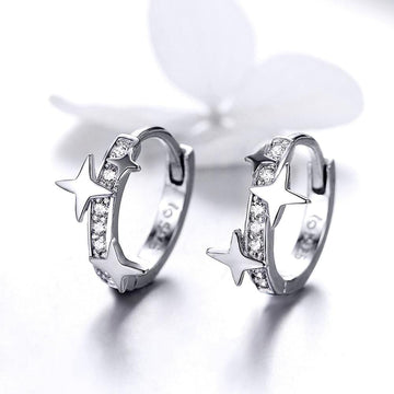 Solid 925 Sterling Silver Little Stars Huggies Earrings - Brilliant Co