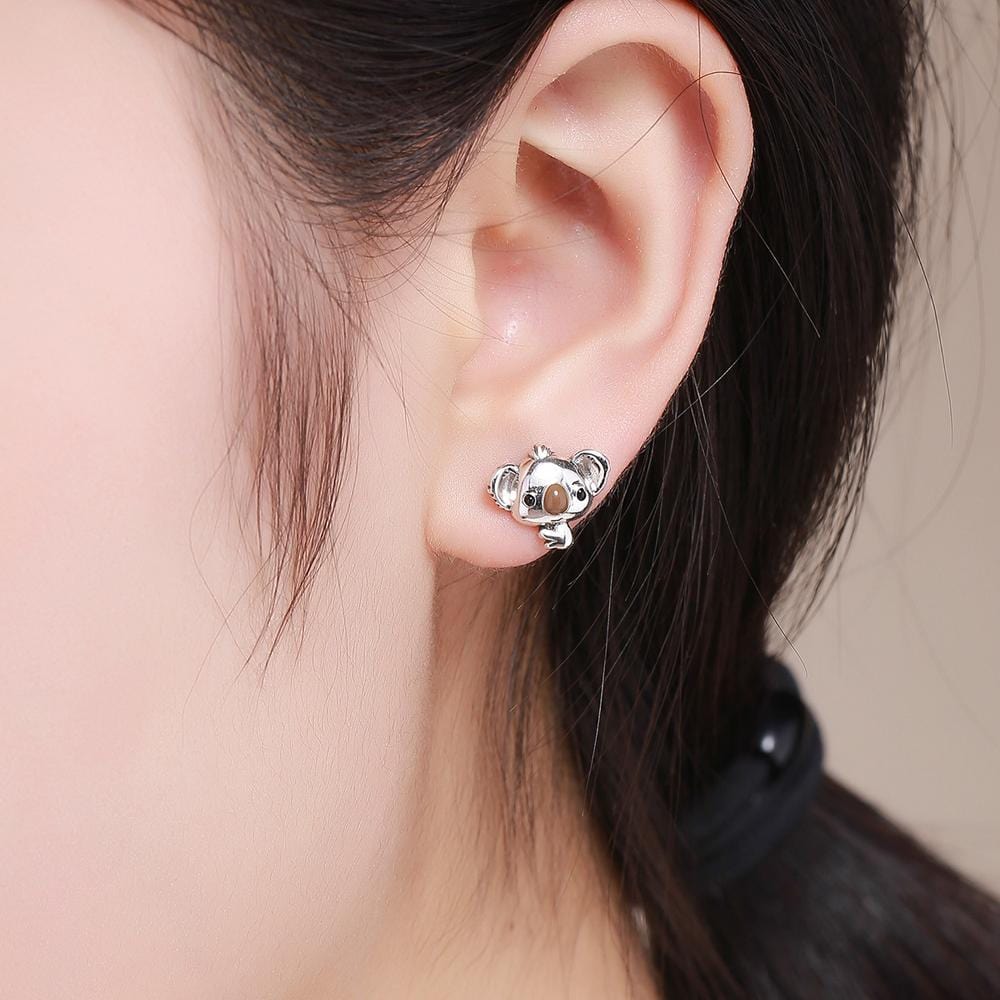 Solid 925 Sterling Silver Big Head Baby Koala Earrings - Brilliant Co