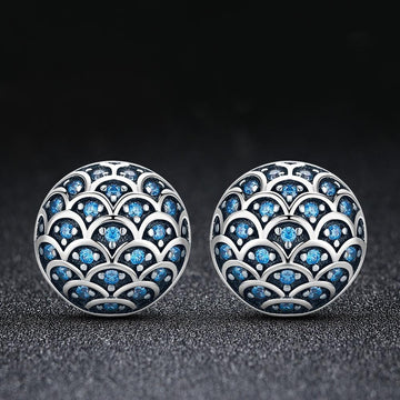 Solid 925 Sterling Silver Blue Mermaid Scale Earrings