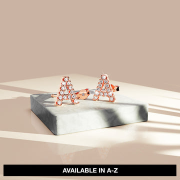 Solid 925 Sterling Silver Glamour Alphabet Letter Earrings Rose Gold