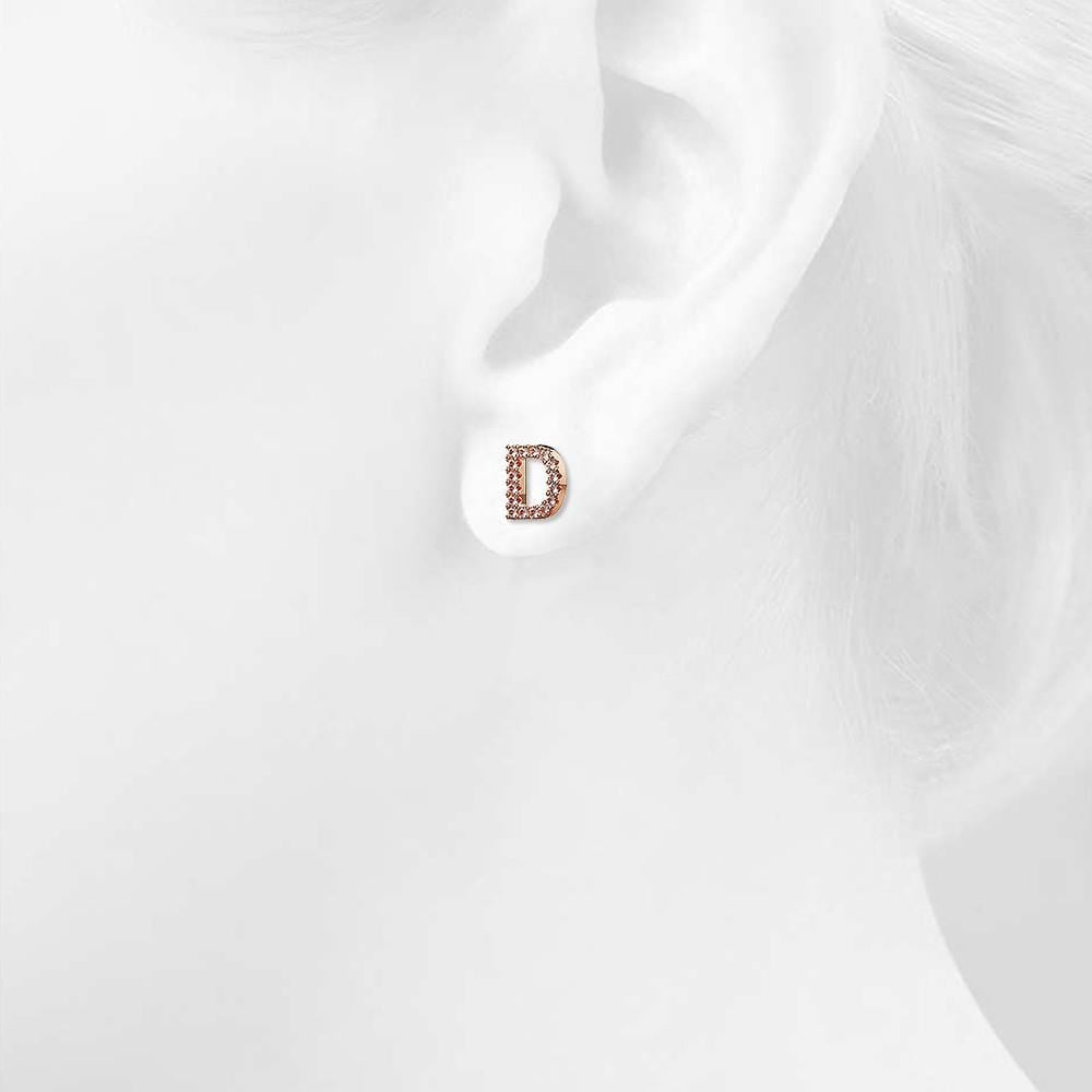 Solid 925 Sterling Silver Glamour Alphabet Letter Earrings Rose Gold - 17