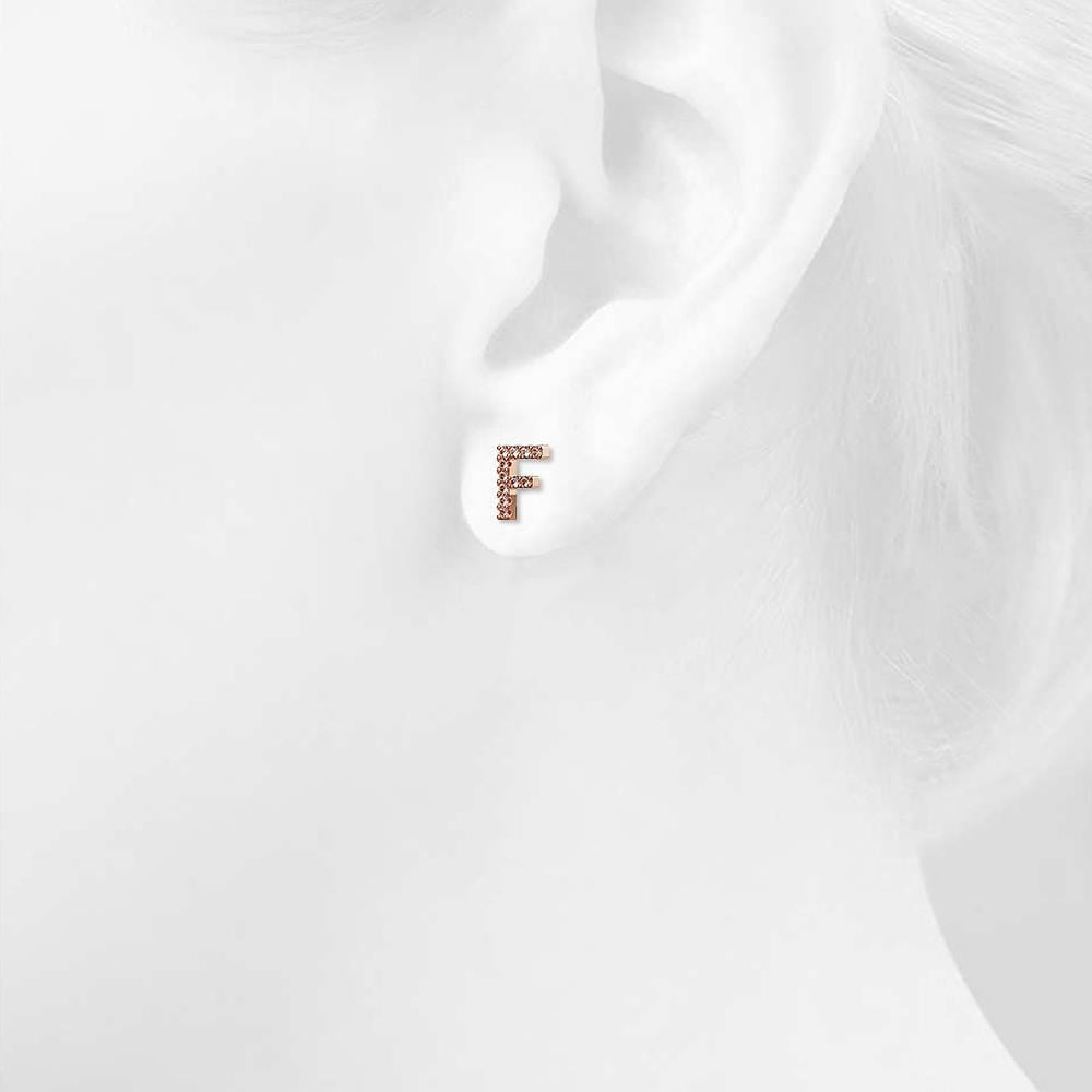 Solid 925 Sterling Silver Glamour Alphabet Letter Earrings Rose Gold - 25