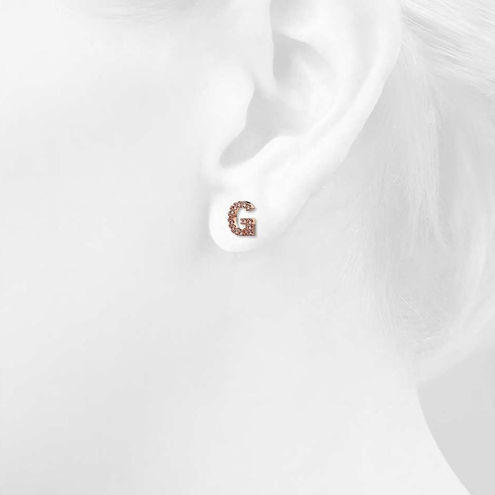 Solid 925 Sterling Silver Glamour Alphabet Letter Earrings Rose Gold - 29