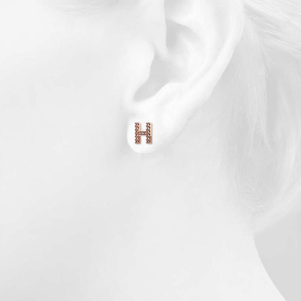 Solid 925 Sterling Silver Glamour Alphabet Letter Earrings Rose Gold - 33