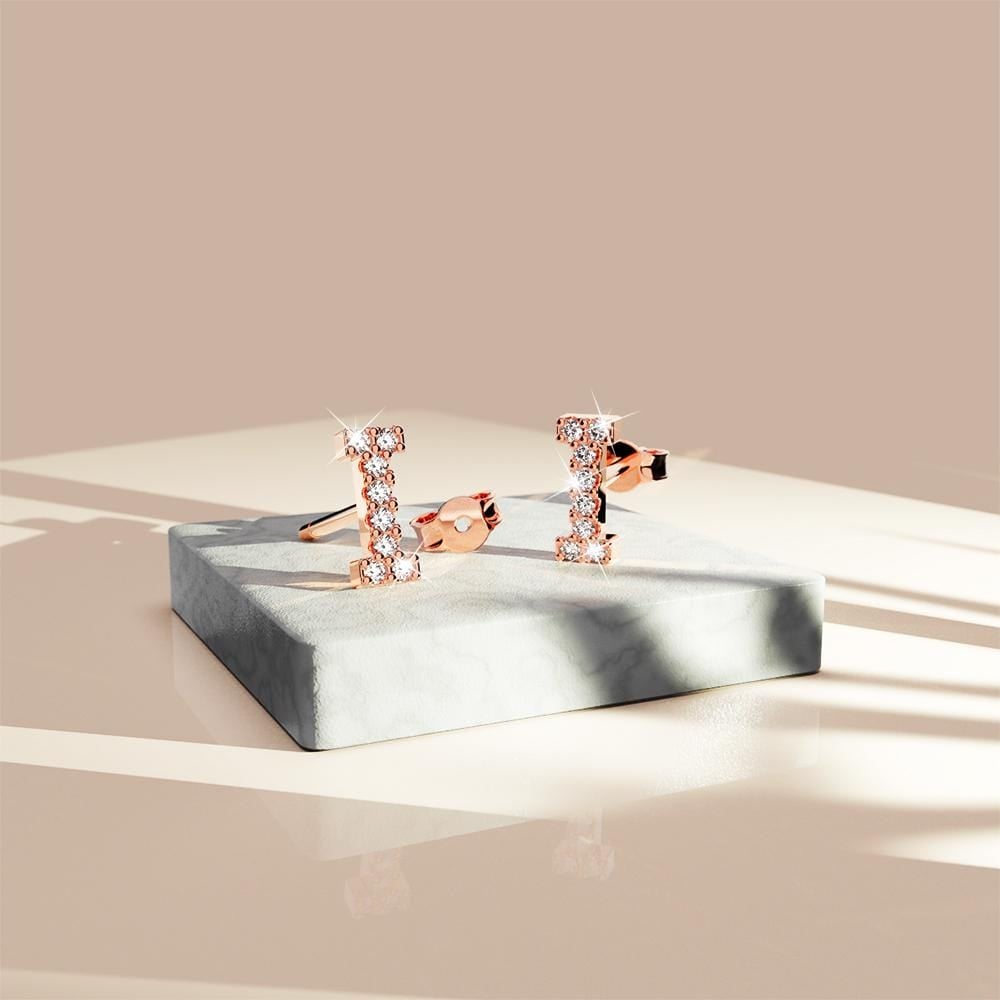 Solid 925 Sterling Silver Glamour Alphabet Letter Earrings Rose Gold - 35