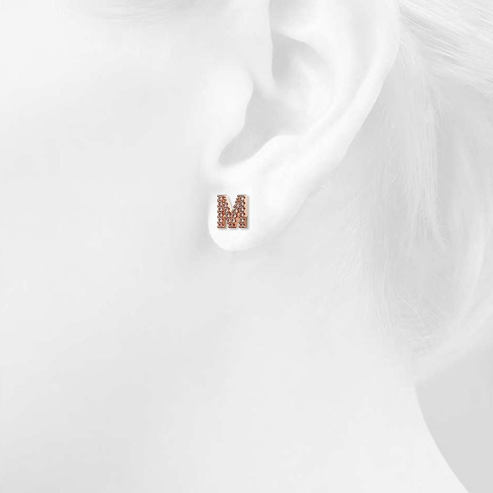 Solid 925 Sterling Silver Glamour Alphabet Letter Earrings Rose Gold - 53