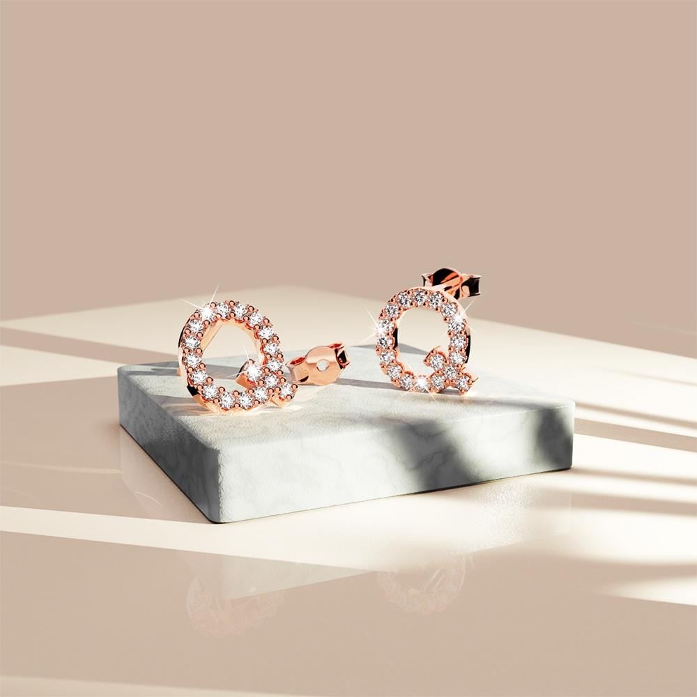 Solid 925 Sterling Silver Glamour Alphabet Letter Earrings Rose Gold - 67
