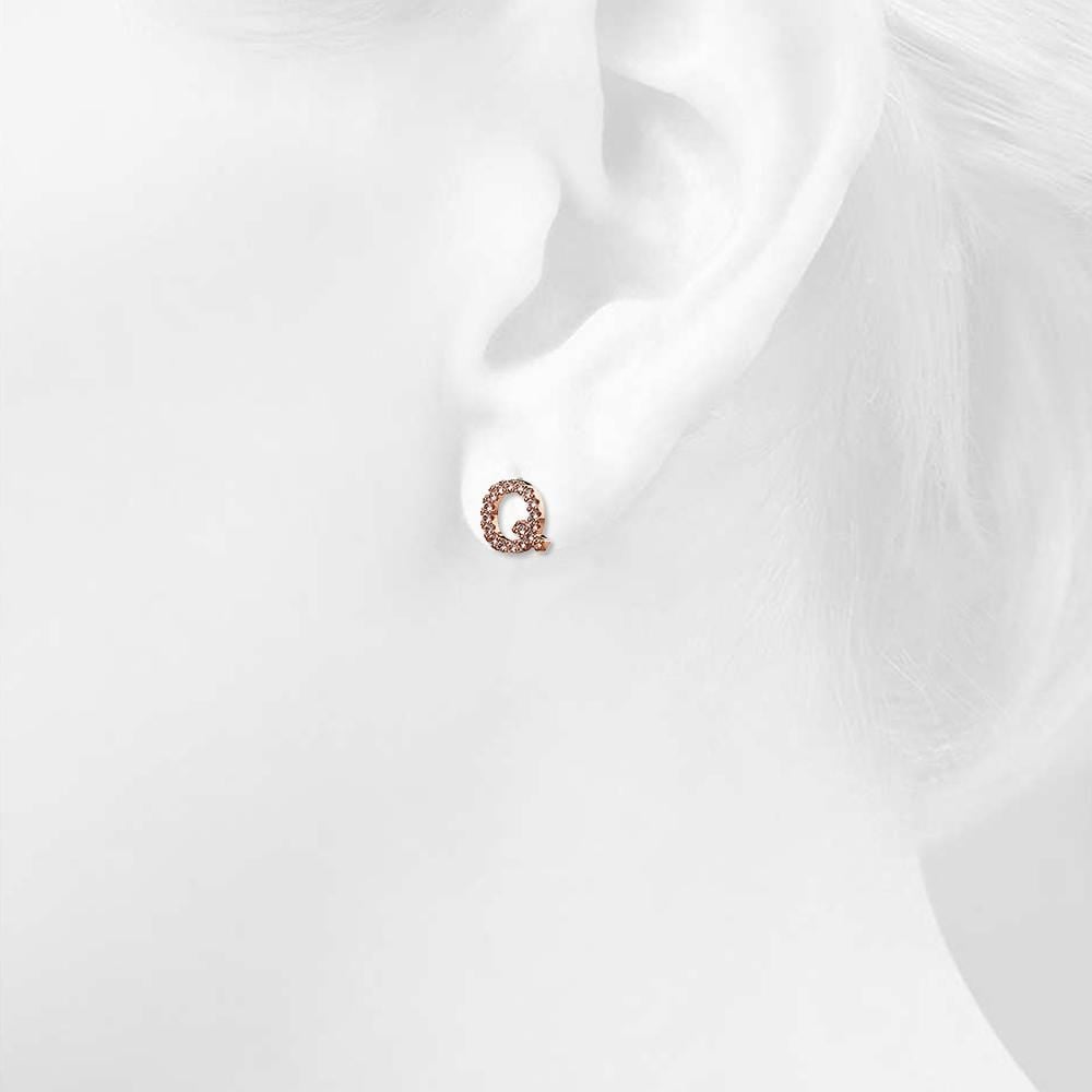 Solid 925 Sterling Silver Glamour Alphabet Letter Earrings Rose Gold - 69