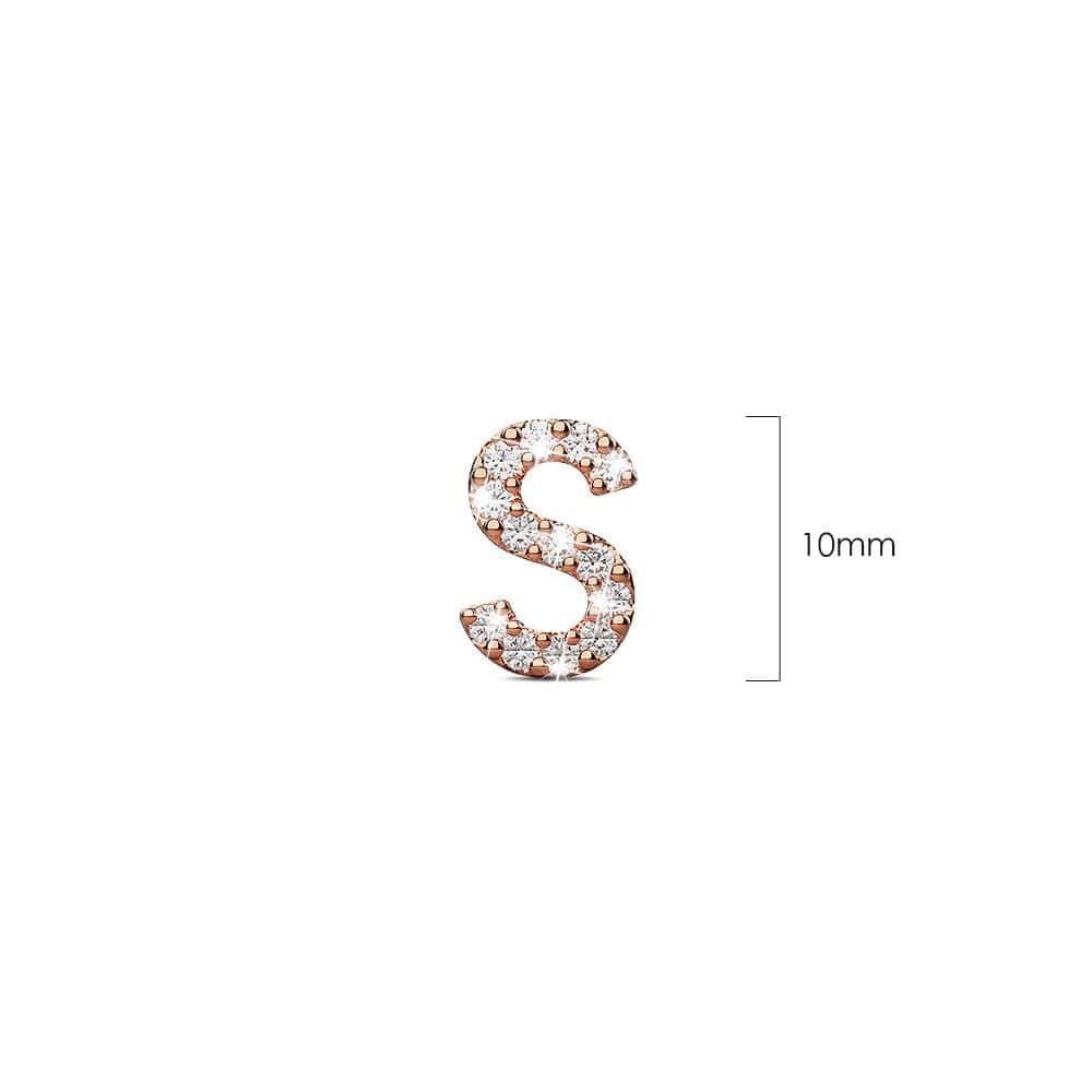 Solid 925 Sterling Silver Glamour Alphabet Letter Earrings Rose Gold - 76