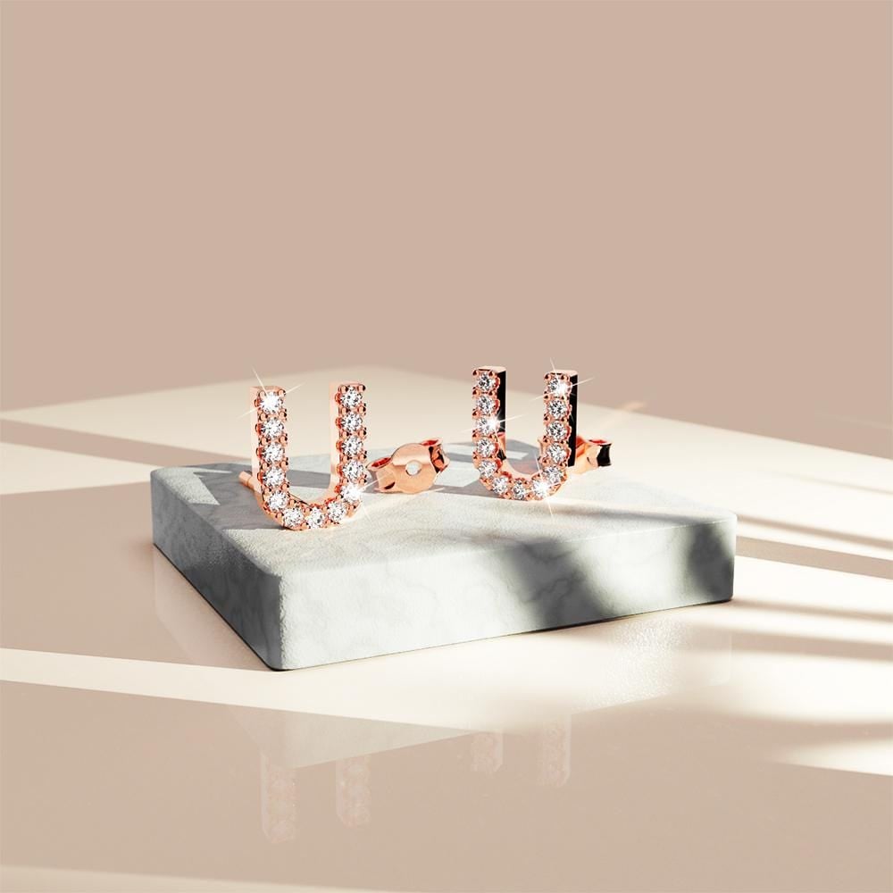 Solid 925 Sterling Silver Glamour Alphabet Letter Earrings Rose Gold - 83