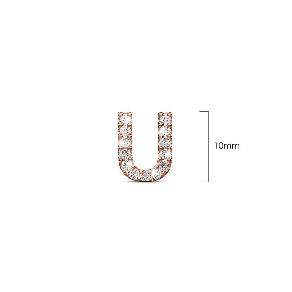 Solid 925 Sterling Silver Glamour Alphabet Letter Earrings Rose Gold - 84