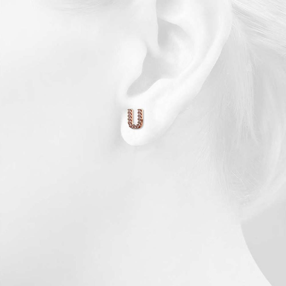 Solid 925 Sterling Silver Glamour Alphabet Letter Earrings Rose Gold - 85