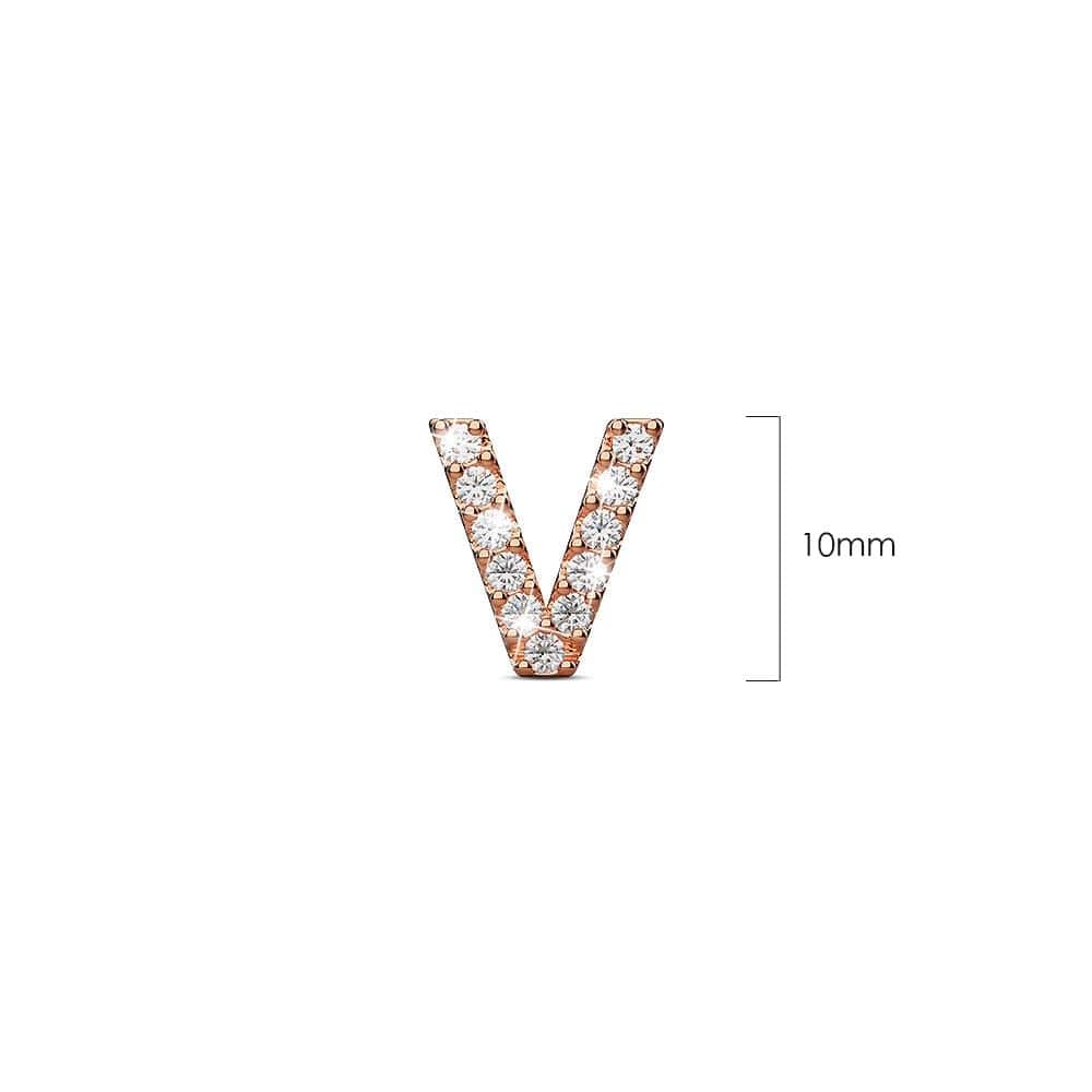 Solid 925 Sterling Silver Glamour Alphabet Letter Earrings Rose Gold - 88