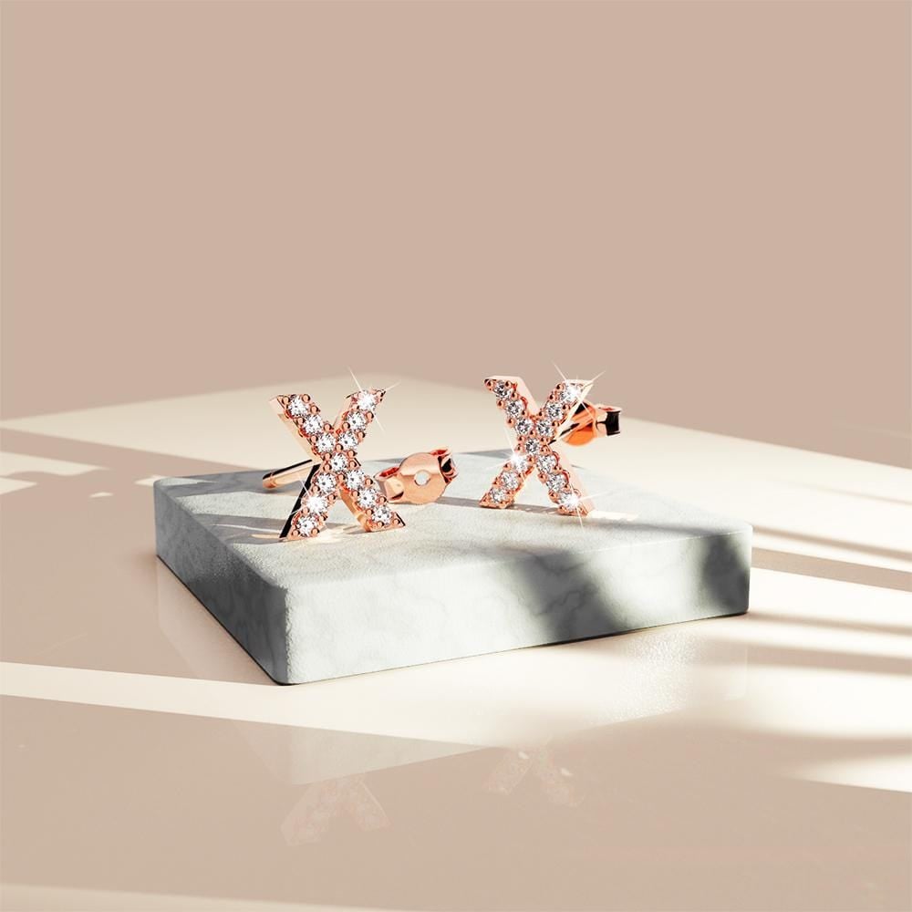 Solid 925 Sterling Silver Glamour Alphabet Letter Earrings Rose Gold - 95
