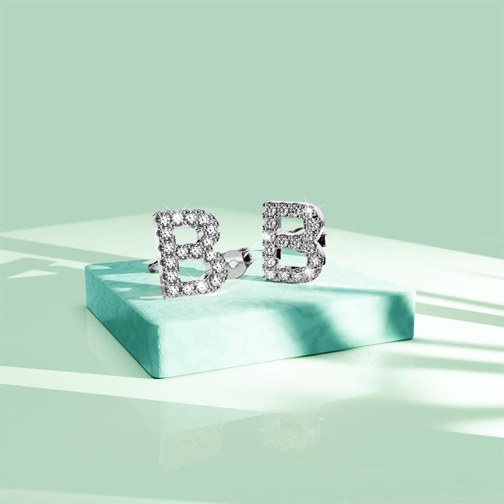 Solid 925 Sterling Silver Glamour Alphabet Letter Earrings - 7