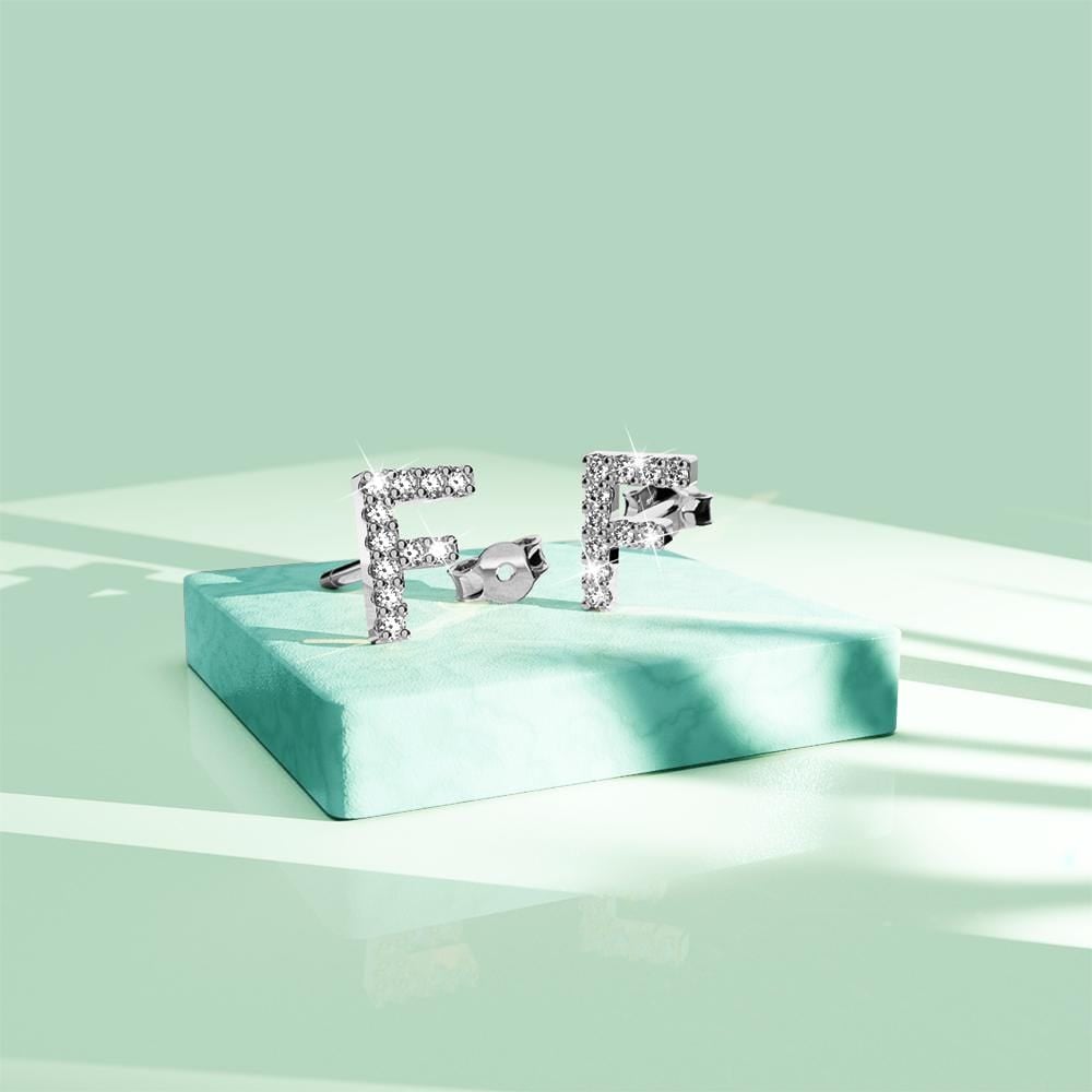 Solid 925 Sterling Silver Glamour Alphabet Letter Earrings - 23