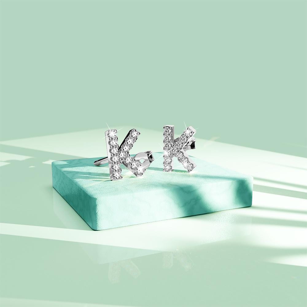 Solid 925 Sterling Silver Glamour Alphabet Letter Earrings - 43