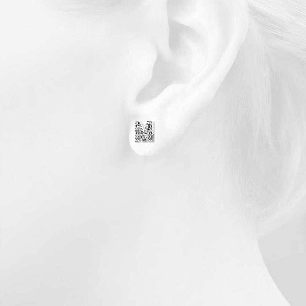 Solid 925 Sterling Silver Glamour Alphabet Letter Earrings - 53