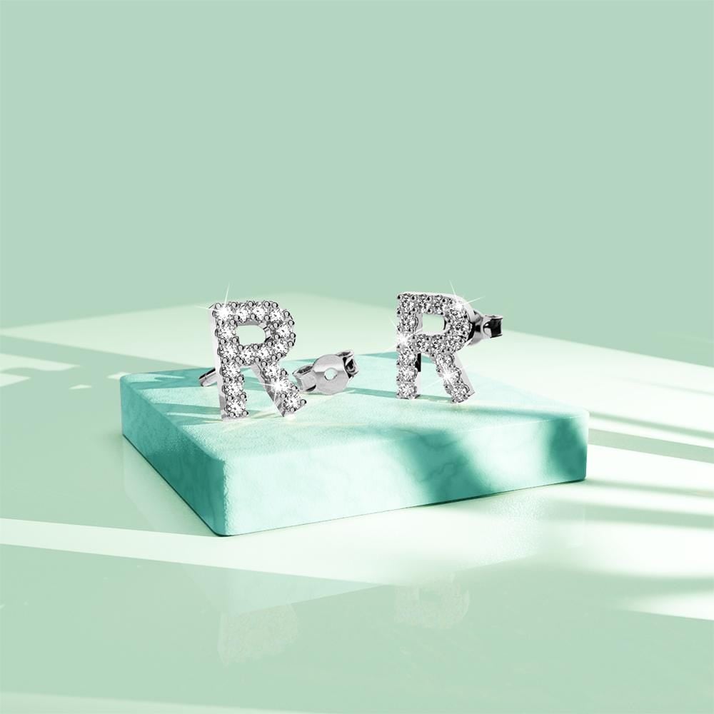 Solid 925 Sterling Silver Glamour Alphabet Letter Earrings - 71