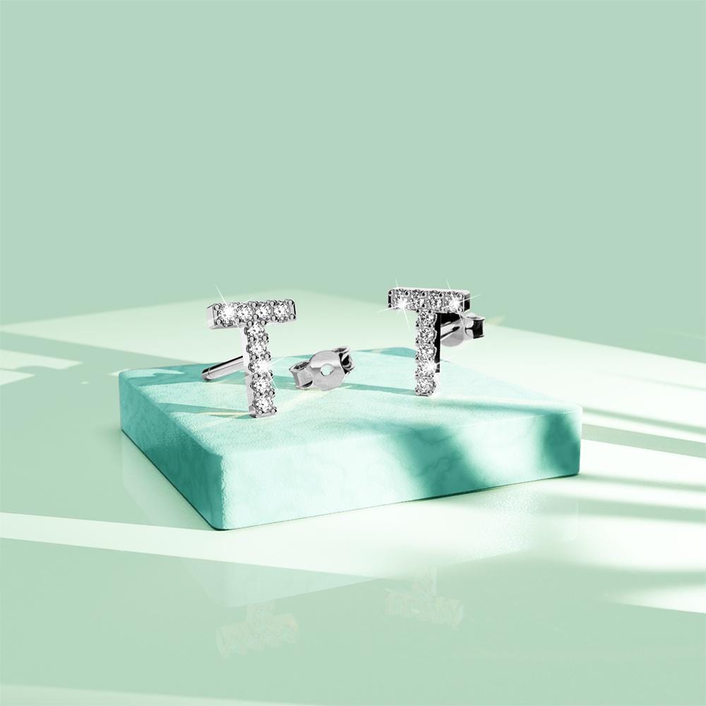 Solid 925 Sterling Silver Glamour Alphabet Letter Earrings - 79